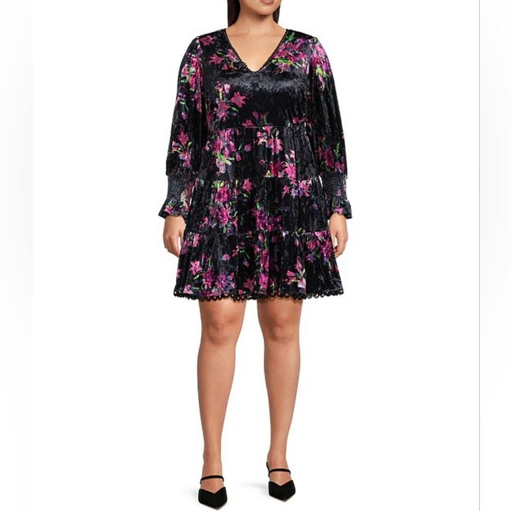 Sugarlips Tiered Babydoll Dress Plus Size 3X Black Floral Velvet Whimsigoth Goth